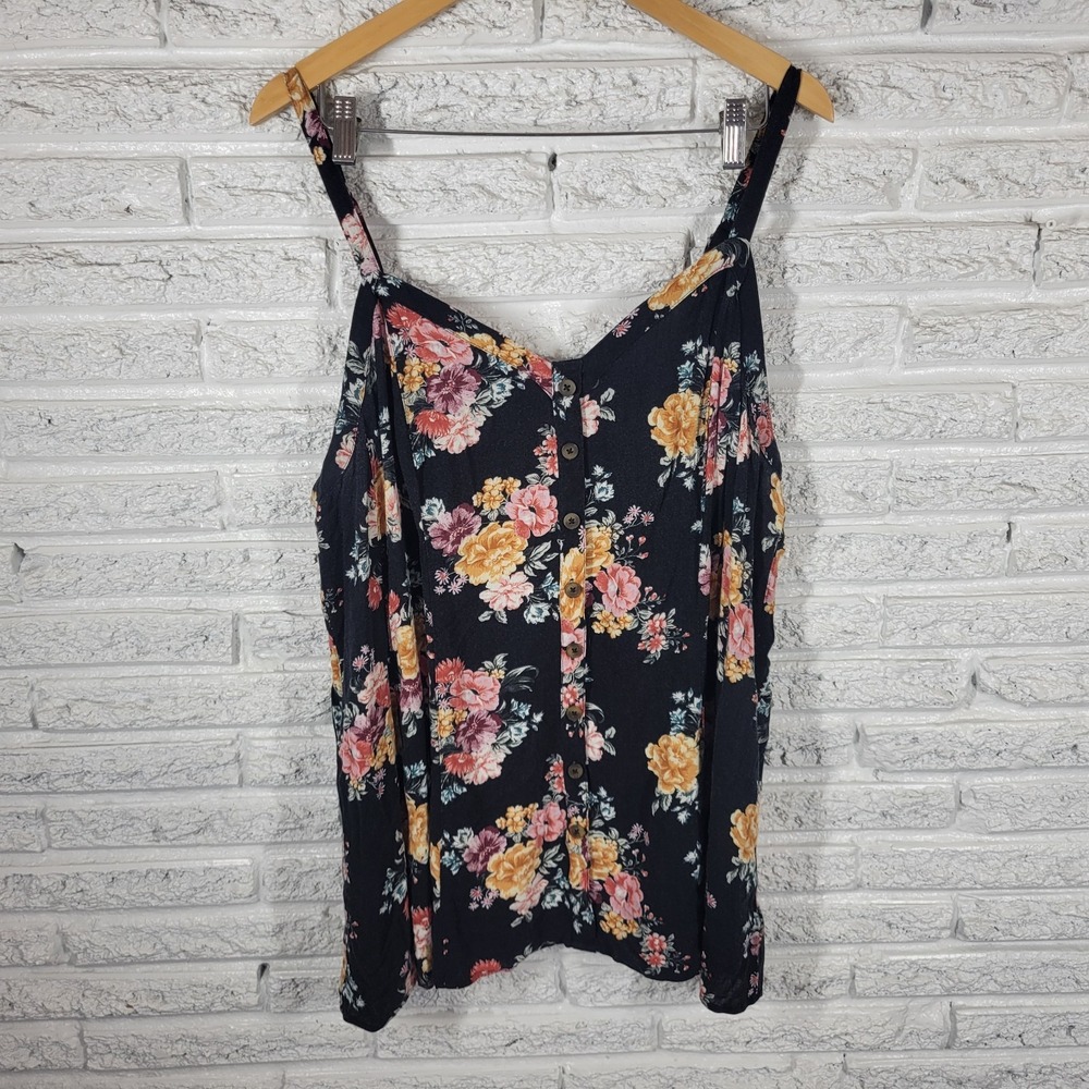Torrid 3X Plus Size Floral Swing Top V-Neck Button Up Strappy Sleeveless Cami